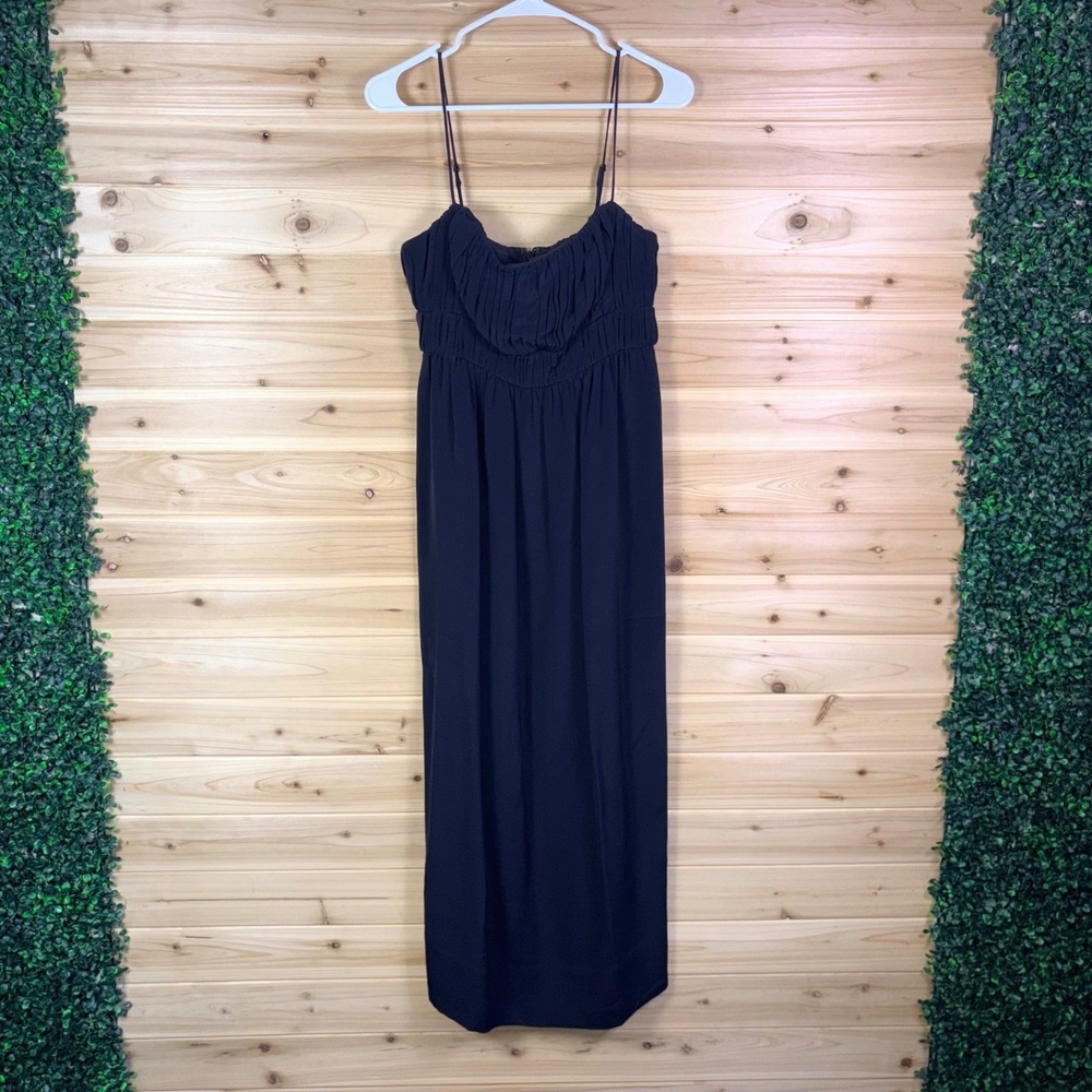NEW J Crew Dress Womens 2 Black Spaghetti Strap Pleated Bust Empire Waist Maxi